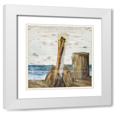 Pelican Watch II White Modern Wood Framed Art Print with Double Matting by DeRice, Julie