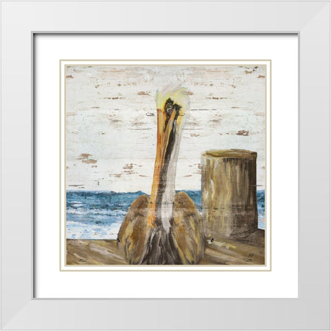 Pelican Watch II White Modern Wood Framed Art Print with Double Matting by DeRice, Julie