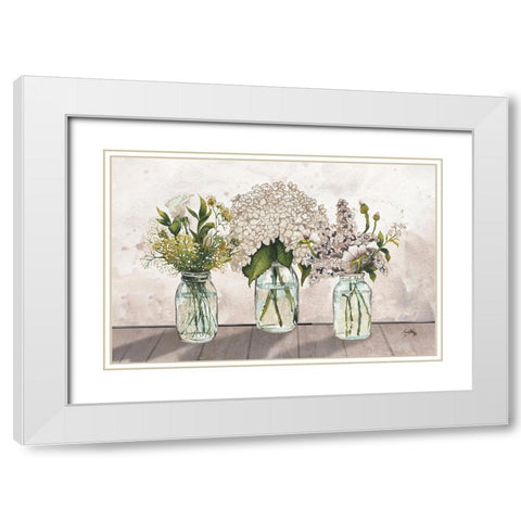 Jars Of Wildflowers White Modern Wood Framed Art Print with Double Matting by Medley, Elizabeth