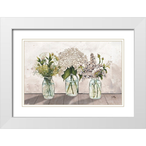 Jars Of Wildflowers White Modern Wood Framed Art Print with Double Matting by Medley, Elizabeth