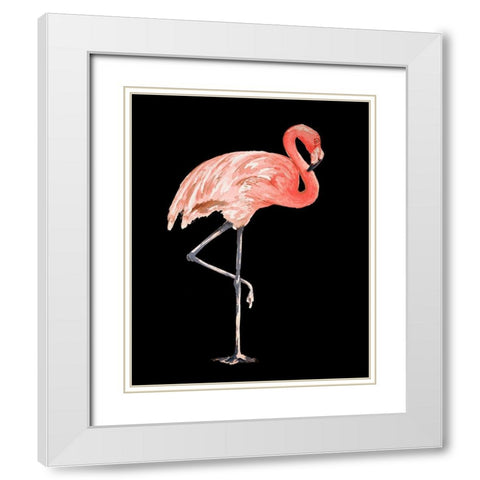 Flamingo on Black II White Modern Wood Framed Art Print with Double Matting by Pinto, Patricia