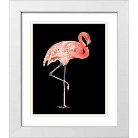 Flamingo on Black II White Modern Wood Framed Art Print with Double Matting by Pinto, Patricia