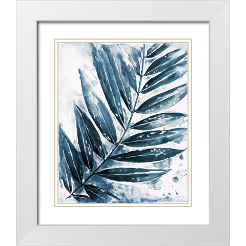 Blue Jungle Leaf I White Modern Wood Framed Art Print with Double Matting by Pinto, Patricia