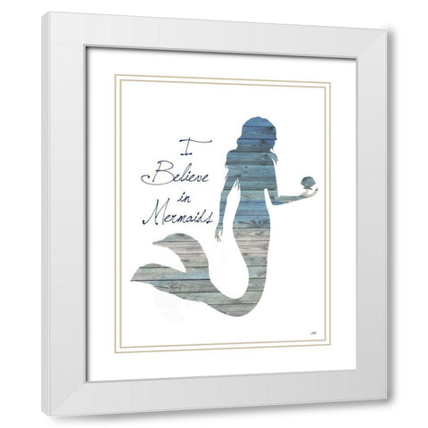 I Believe in Mermaids White Modern Wood Framed Art Print with Double Matting by DeRice, Julie