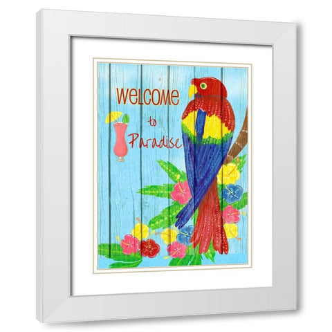 Parrot Party II White Modern Wood Framed Art Print with Double Matting by Metz, Andi