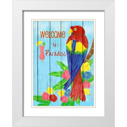 Parrot Party II White Modern Wood Framed Art Print with Double Matting by Metz, Andi