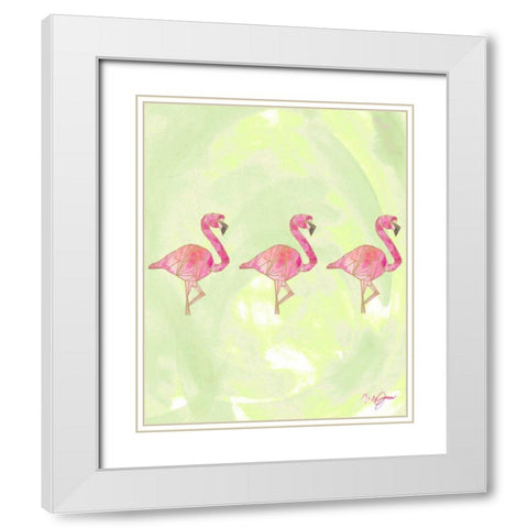 Origami Flamingo Flock White Modern Wood Framed Art Print with Double Matting by James, Nola