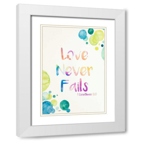 Love Never Fails White Modern Wood Framed Art Print with Double Matting by James, Nola