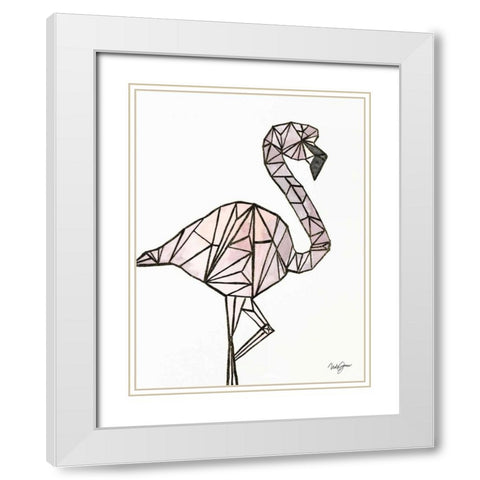 Origami Flamingo Sketch White Modern Wood Framed Art Print with Double Matting by James, Nola