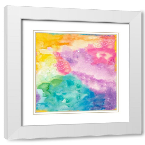Rainbow Watercolor White Modern Wood Framed Art Print with Double Matting by James, Nola