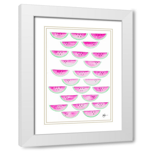 Watercolor Watermelons White Modern Wood Framed Art Print with Double Matting by Papa, Kat
