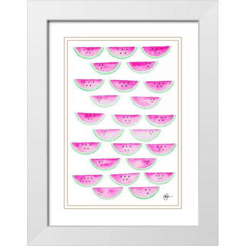 Watercolor Watermelons White Modern Wood Framed Art Print with Double Matting by Papa, Kat