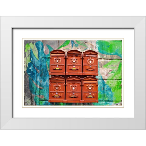 City Mail Boxes White Modern Wood Framed Art Print with Double Matting by James, Nola