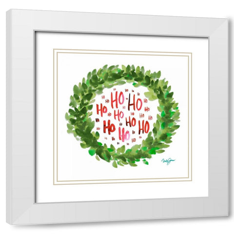 Jolly Wreath White Modern Wood Framed Art Print with Double Matting by James, Nola