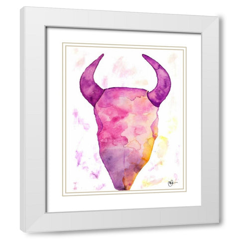 Water Color Skull White Modern Wood Framed Art Print with Double Matting by Papa, Kat