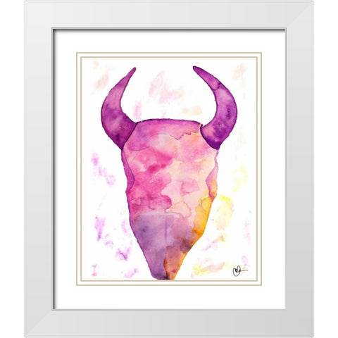 Water Color Skull White Modern Wood Framed Art Print with Double Matting by Papa, Kat