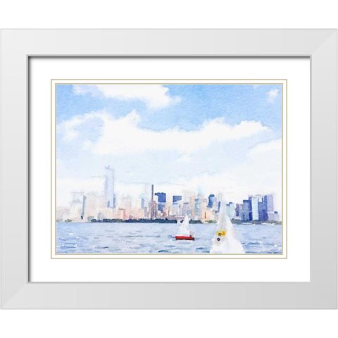Watercolor NYC Skyline II White Modern Wood Framed Art Print with Double Matting by James, Nola