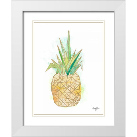 Watercolor Origami Pineapple White Modern Wood Framed Art Print with Double Matting by James, Nola