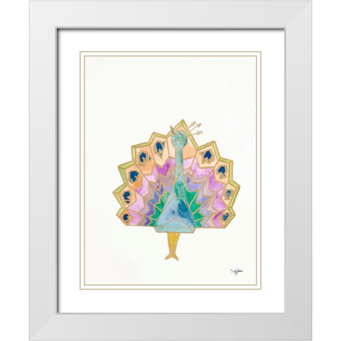 Origami Peacock White Modern Wood Framed Art Print with Double Matting by James, Nola