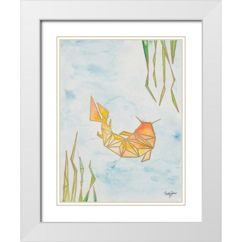 Origami Koi White Modern Wood Framed Art Print with Double Matting by James, Nola