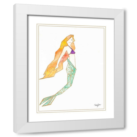 Origami Mermaid White Modern Wood Framed Art Print with Double Matting by James, Nola
