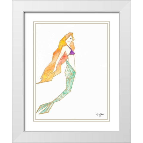 Origami Mermaid White Modern Wood Framed Art Print with Double Matting by James, Nola