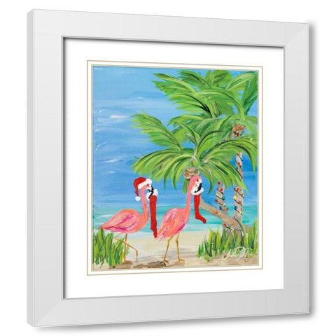 Flamingo Christmas I White Modern Wood Framed Art Print with Double Matting by DeRice, Julie