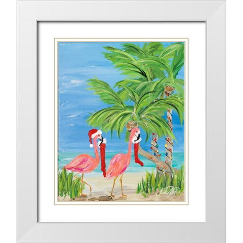 Flamingo Christmas I White Modern Wood Framed Art Print with Double Matting by DeRice, Julie