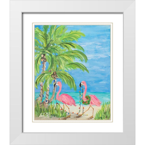 Flamingo Christmas II White Modern Wood Framed Art Print with Double Matting by DeRice, Julie