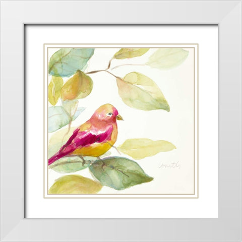 Bird in a Tree III (magenta) White Modern Wood Framed Art Print with Double Matting by Loreth, Lanie