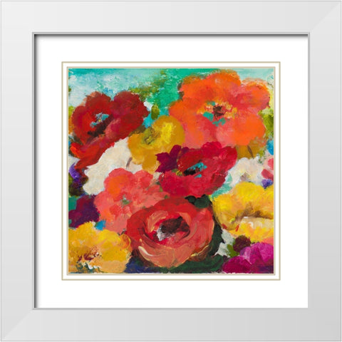 Cheerful Flowers Square White Modern Wood Framed Art Print with Double Matting by Pinto, Patricia