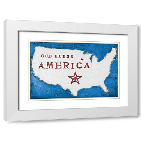 God Bless America (Red, White and Blue) White Modern Wood Framed Art Print with Double Matting by Kinnison, Carolyn