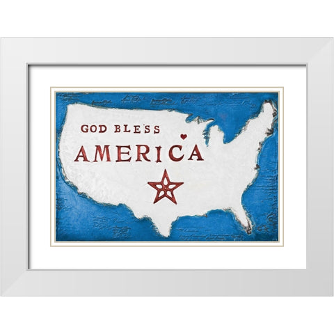 God Bless America (Red, White and Blue) White Modern Wood Framed Art Print with Double Matting by Kinnison, Carolyn