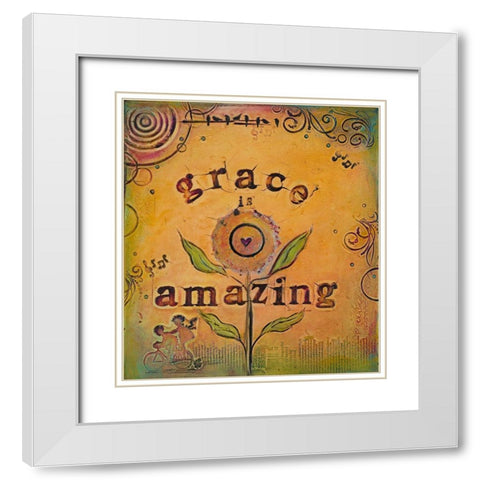 Grace is Amazing White Modern Wood Framed Art Print with Double Matting by Kinnison, Carolyn