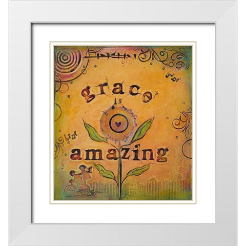 Grace is Amazing White Modern Wood Framed Art Print with Double Matting by Kinnison, Carolyn