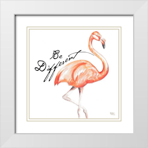 Be Different Flamingo I White Modern Wood Framed Art Print with Double Matting by Hakimipour, Tiffany