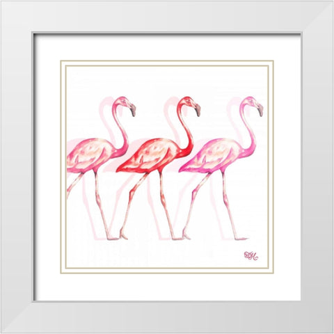 Flamingo Trio I White Modern Wood Framed Art Print with Double Matting by Hakimipour, Tiffany