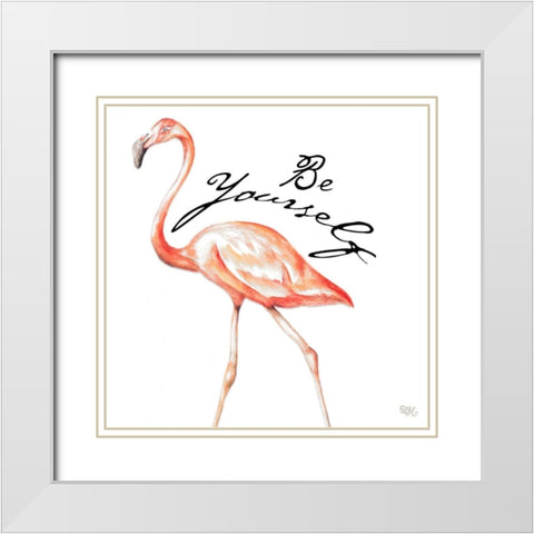 Be Different Flamingo II White Modern Wood Framed Art Print with Double Matting by Hakimipour, Tiffany