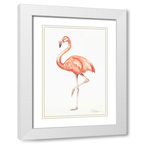 Flamingo Duo II White Modern Wood Framed Art Print with Double Matting by Hakimipour, Tiffany