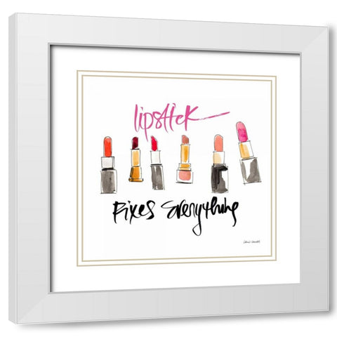 Lipstick Fixes Everything White Modern Wood Framed Art Print with Double Matting by Loreth, Lanie