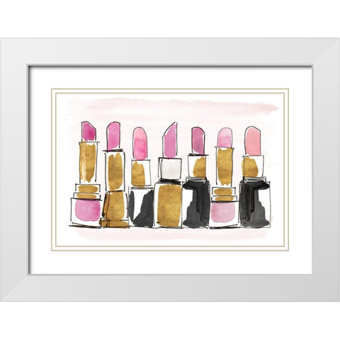 Watercolor Lipsticks White Modern Wood Framed Art Print with Double Matting by Loreth, Lanie