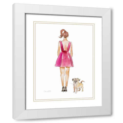 Water Color Girl With Puppy I White Modern Wood Framed Art Print with Double Matting by Loreth, Lanie