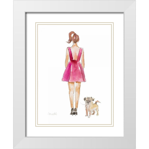 Water Color Girl With Puppy I White Modern Wood Framed Art Print with Double Matting by Loreth, Lanie