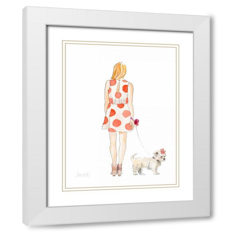 Water Color Girl With Puppy II White Modern Wood Framed Art Print with Double Matting by Loreth, Lanie