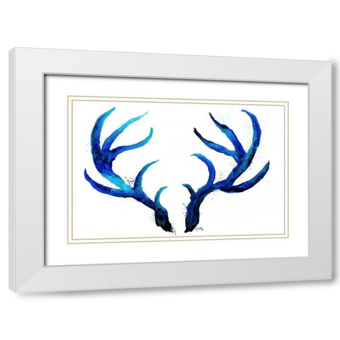 Blue Antlers White Modern Wood Framed Art Print with Double Matting by Medley, Elizabeth