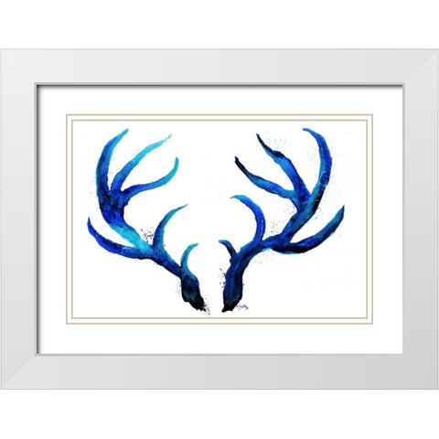 Blue Antlers White Modern Wood Framed Art Print with Double Matting by Medley, Elizabeth