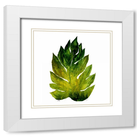 Green Leaves Square I White Modern Wood Framed Art Print with Double Matting by Medley, Elizabeth
