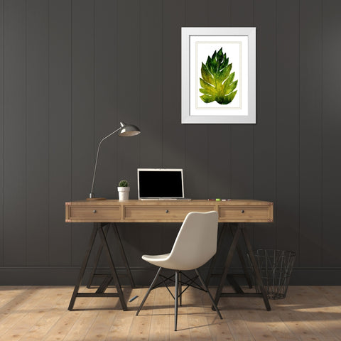 Green Leaves I White Modern Wood Framed Art Print with Double Matting by Medley, Elizabeth