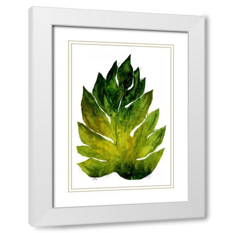 Green Leaves I White Modern Wood Framed Art Print with Double Matting by Medley, Elizabeth