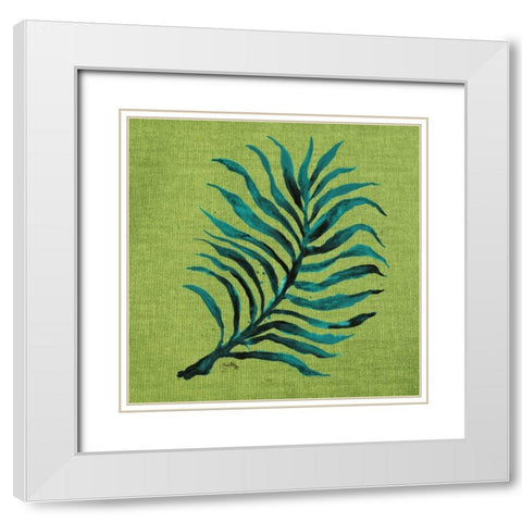 Leaf on Green Burlap White Modern Wood Framed Art Print with Double Matting by Medley, Elizabeth